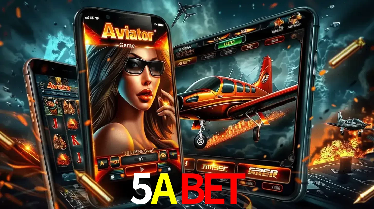 O popular jogo de apostas Aviator exibido em vários celulares e tablets, mostrando a interface emocionante e a ação de voo disponíveis para jogar agora no 5ABET.